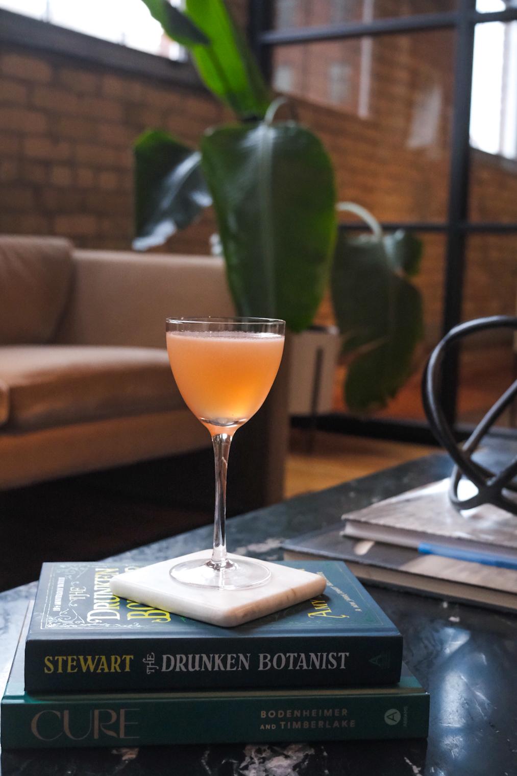 An example of the Model Plane, the mixed drink (drink), Adapted from Sam Ross’ Paper Plane, featuring Aperitivo Mazzura, bourbon whiskey, Amaro Alta Verde, lemon juice, and simple syrup