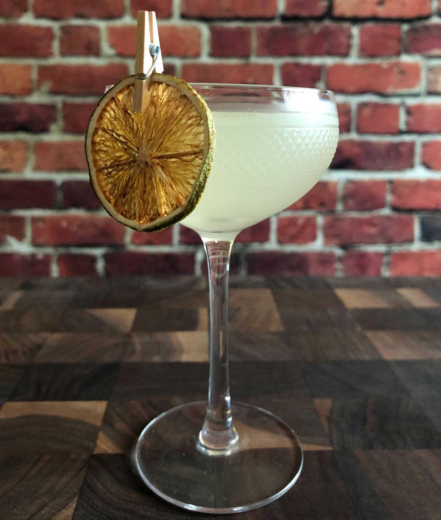 An example of the Katinka, the mixed drink (drink), by David Embury, The Fine Art of Mixing Drinks, featuring vodka, Rothman & Winter Orchard Apricot Liqueur, and lime juice; photo by Lee Edwards