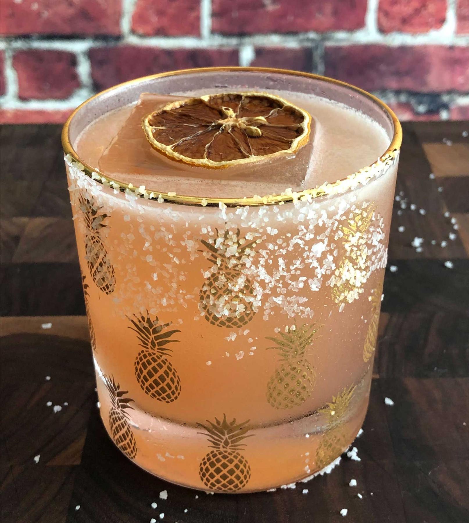 An example of the Culomba, the mixed drink (drink), by Jared Sadoian, The Hawthorne, Boston, MA, featuring Mattei Cap Corse Blanc Quinquina, grapefruit juice, blanco tequila, and salt; photo by Lee Edwards