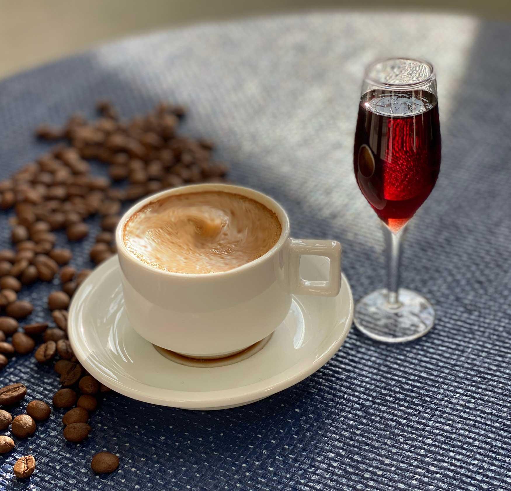 An example of the Cascara, the mixed drink (drink) featuring Rothman & Winter Orchard Cherry Liqueur and espresso coffee; photo by Lauren Clark