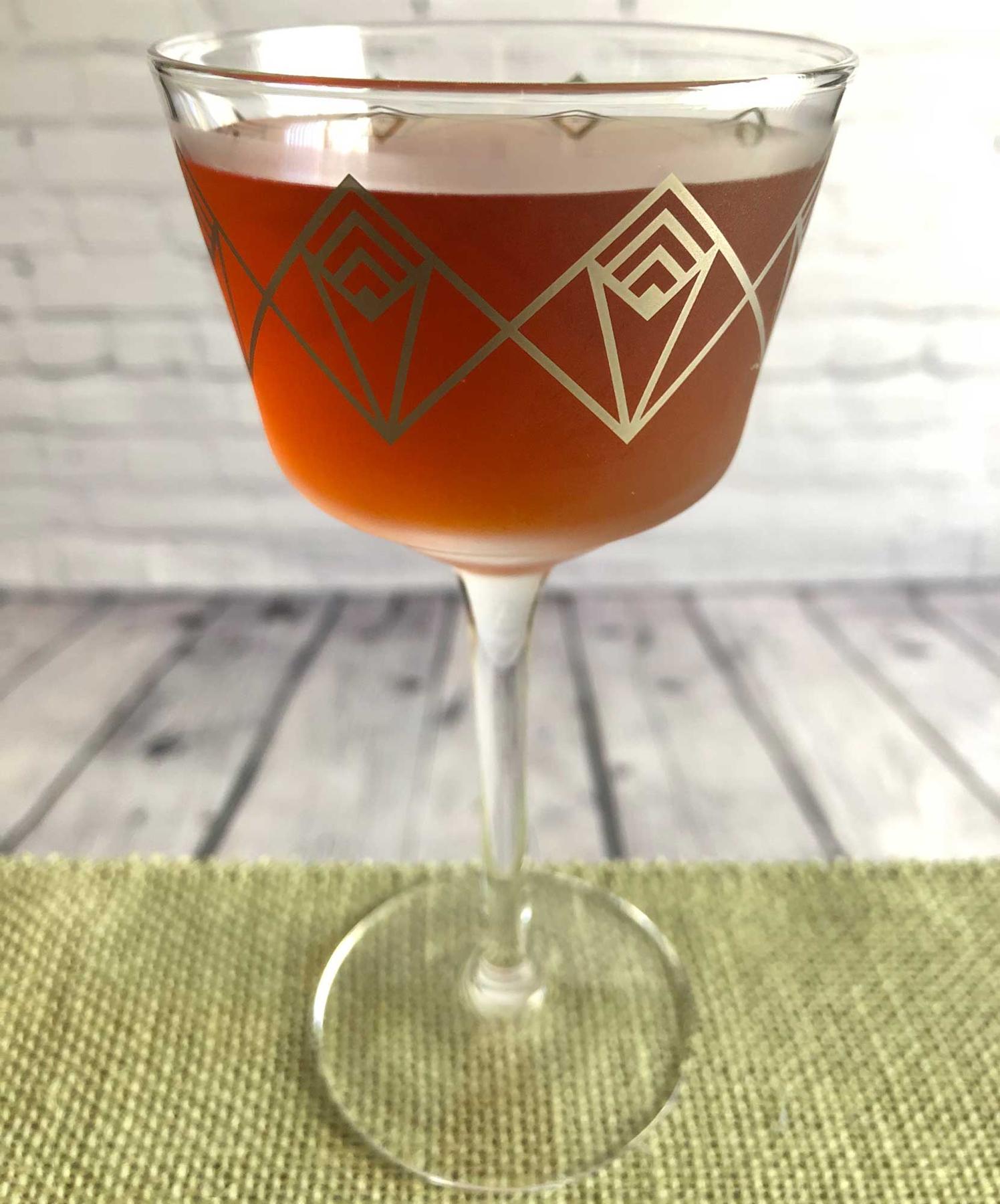 An example of the Careless Whisper, the mixed drink (drink), variation from the Whisper, Savoy Cocktail Book, featuring Smith & Cross Traditional Jamaica Rum, Cocchi Vermouth di Torino ‘Storico’, Dolin Dry Vermouth de Chambéry, orange bitters, and Angostura bitters; photo by Lee Edwards