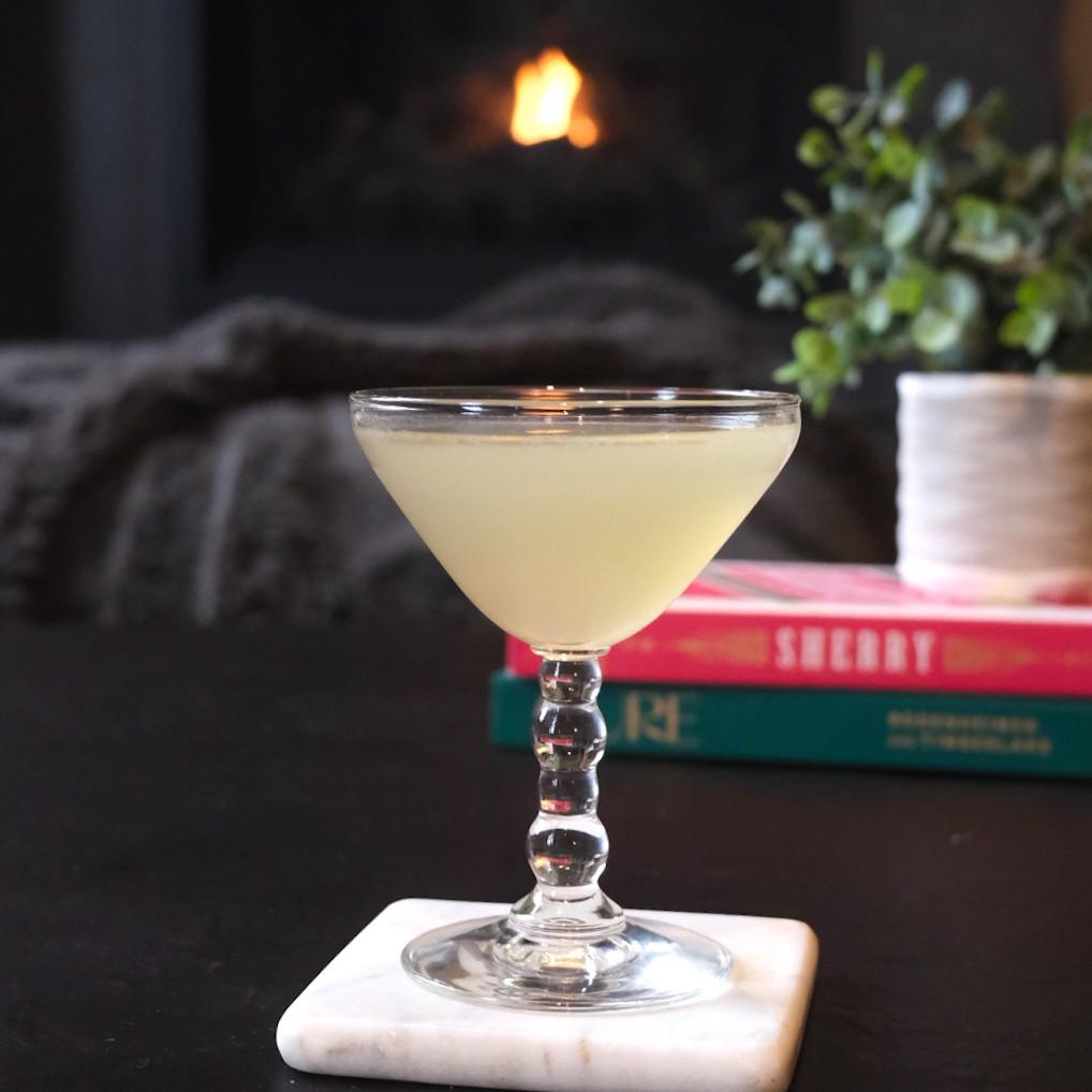 An example of the Party Monster, the mixed drink (drink), by Polite Provisions, San Diego, CA, featuring Hayman’s Royal Dock Navy Strength Gin, Meunier Génépy ‘Altitude’ Liqueur, crème de cacao (white), lime juice, and chocolate bitters